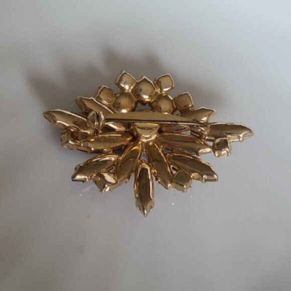Vintage Aurora Borealis Amber Gold Tone Brown Crystal Cluster Brooch - Picture 7 of 8